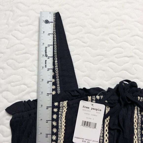 Free People Bohemian Embroidery Ruffled Fixed Strap Hill Crop Top L OB921810 - Picture 7 of 7